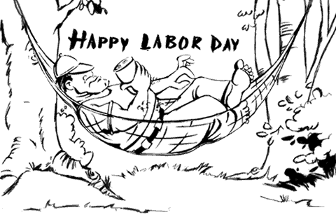 Coloring book man resting in a hammock Labor day